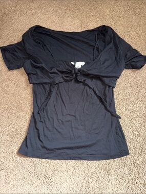 Carole Little Black Tie-Front Crop Top